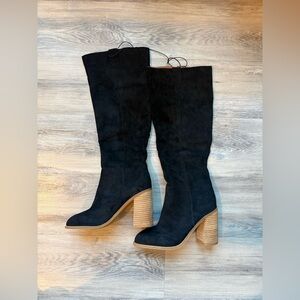 Altar'd State Black Heeled Boots with Tan Sole